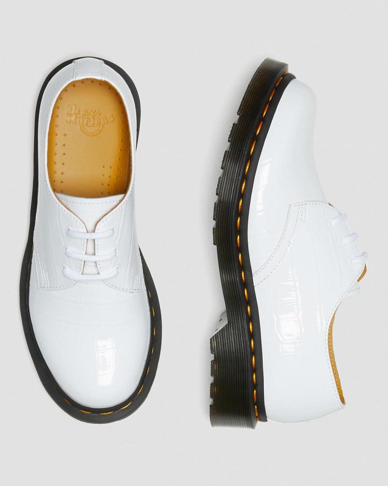 Dr Martens 1461 Lak Croc Emboss Læder Oxford Sko Dame Hvide | DK 361HAP